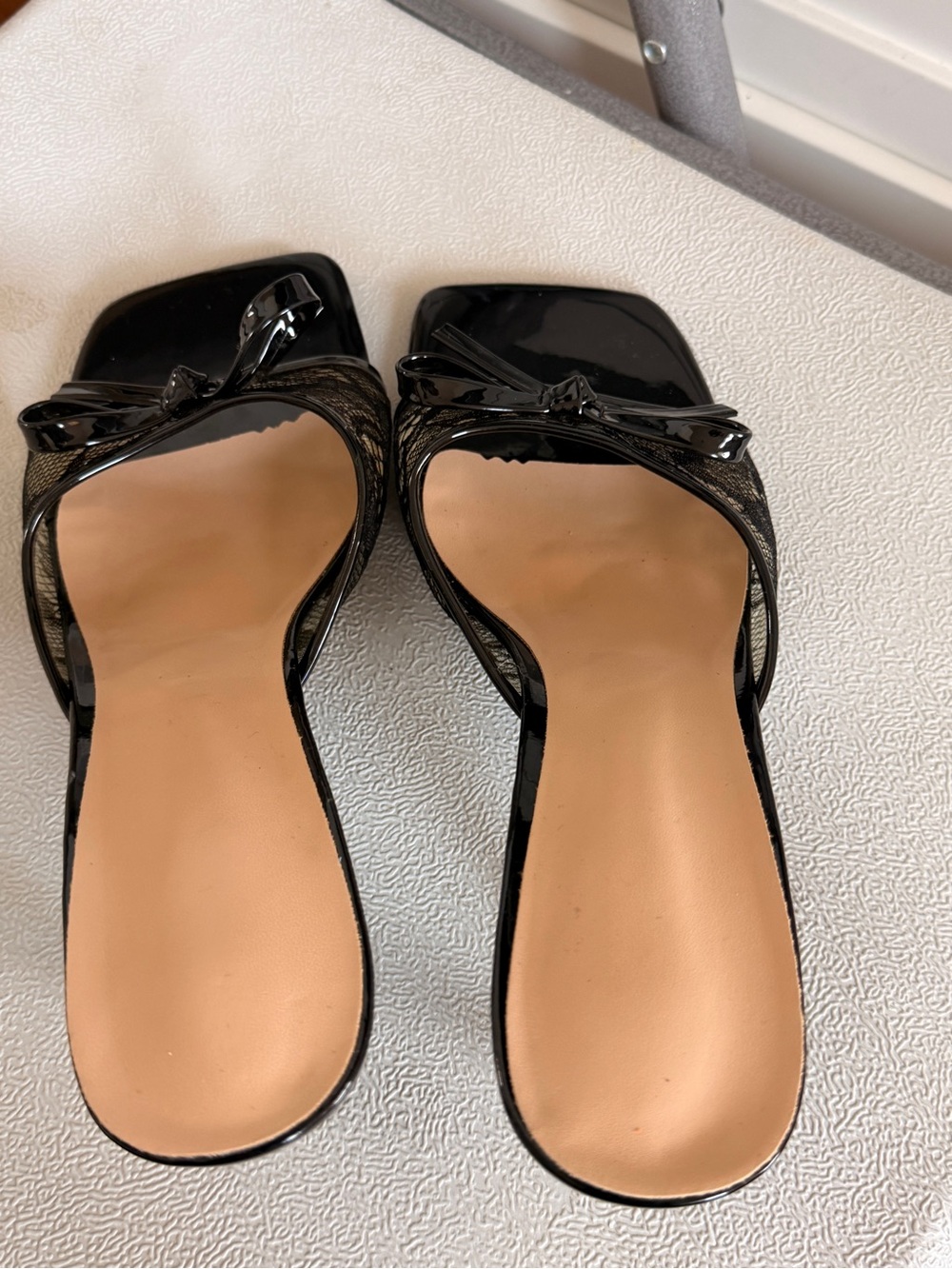 SHEIN Black Patent Bow Slide Mules